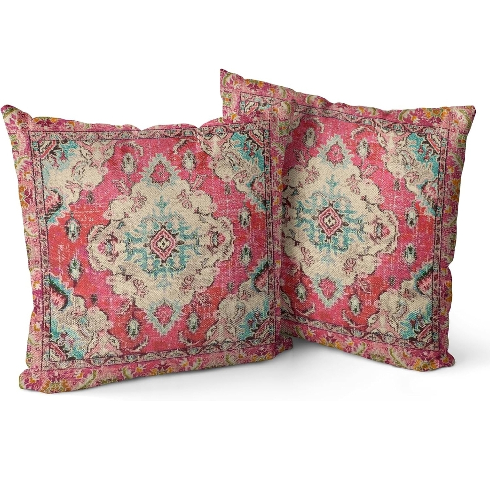 Set of‎ 2 Boho Pillow Covers 16x16 Monaco Red Bohemian Carpet Cushion Covers